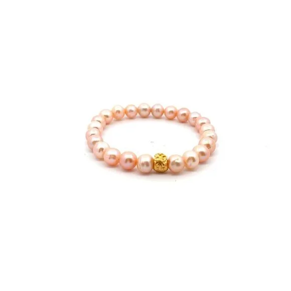 18K Gold Money Bag Lucky Charm Natural Freshwater Pink Pearls 7-8mm - Picture 1 of 5